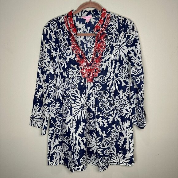 Lilly Pulitzer Other - Lilly Pulitzer Sarasota Top Tunic Size Medium Blue beaded beach resort vacation
